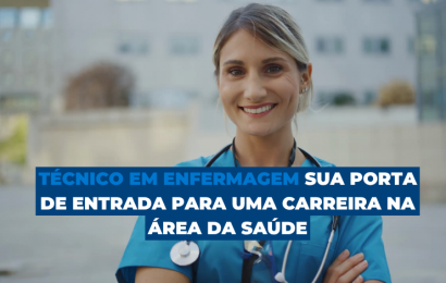 Profissional de enfermagem sorrindo, representando o curso Técnico em Enfermagem como porta de entrada para a área da saúde.